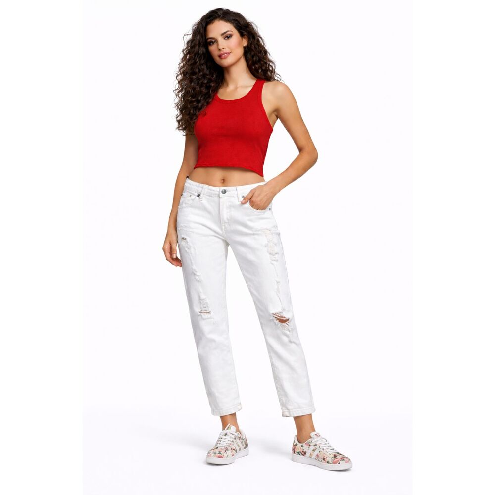 AG The Ex-Boyfriend Slim Slouchy Slim Distressed White Jeans - Size 29R